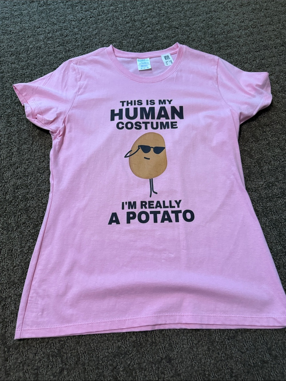 Amazon Pink "This Is My Human Costume I'm Really A Potato" Short Sleeve Tee